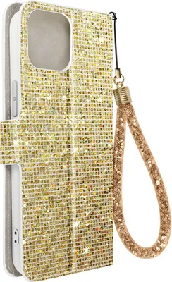 Produktbild von Avizar, Glitzer Disco Wallet Cover mit Standfunktion für Apple iPhone 15, Gold