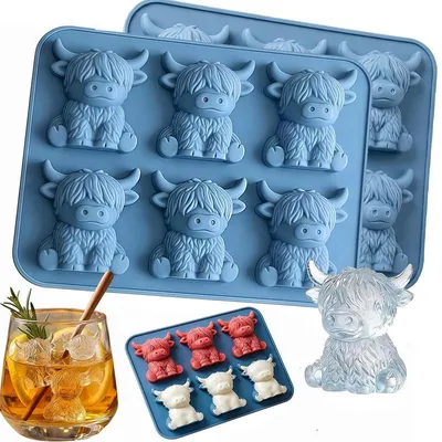 Produktbild von 3D Hochlandkuh Eiswürfelform aus Silikon, Mini Tier Eisform mit 6 Kavitäten, Flexibel Antihaft Form für Eiswürfel, Schokolade, Gelee, Bonbons, spülmaschinenfest & wiederverwendbar