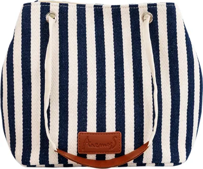 Produktbild von Anemoss Tragetasche, Damen Tragetaschen, Crossbody Reisetasche, Geschenke für Frauen und Mädchen, Hand- und Schultertasche, Eimerform Einkaufstasche, Großes Fassungsvermögen, Marineblau Gestreift