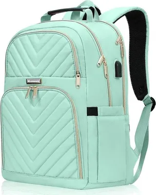 Immagine prodotto di Zaino da donna Kuosdaz, 156 pollici, zaino scolastico, per ragazze e adolescenti, con porta USB, zaino per laptop, zaino da giorno alla moda, impermeabile, per scuola, università, viaggi, lavoro, verde menta