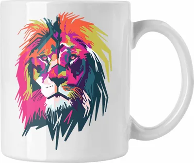 Produktbild von Trendation - Löwe Polygon Tasse Geschenk Löwen-Liebhaber Bunt (Weiß)