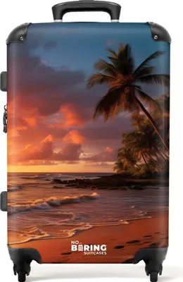 Produktbild von NoBoringSuitcases.com® Großer Koffer - Strand mit Palme bei Sonnenuntergang - Kombinationsschloss TSA - Hartschalen Trolley 4 Rollen - 72 liter - Reisekoffer - 66 cmKoffer Mittelgroß 67x43x25 cm, 72L,