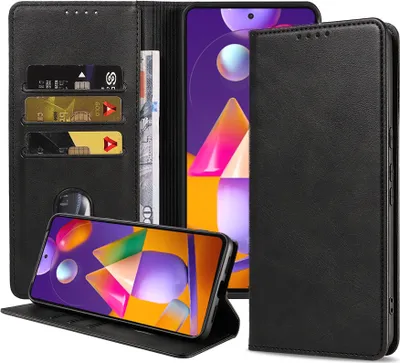 Produktbild von Smartphonica Handytasche passend für Samsung Galaxy M31s Kunstlederhülle mit Magnetverschluss und Kartenhalter Buchhülle mit Klappe - Schwarz