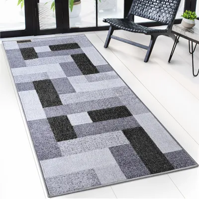 Produktbild von Teppich-Läufer auf Maß New York Graues Design mit Farbakzenten in Anthrazit 80 x 200 cm