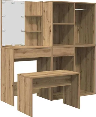 Immagine prodotto di vidaXL Set di tavolini da toilette con luci LED Materiale artigianale a base di legno di quercia