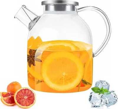 Zdjęcie produktu dla Szklana karafka o pojemności 1,8 l z pokrywką ze stali nierdzewnej do zimnych napojów