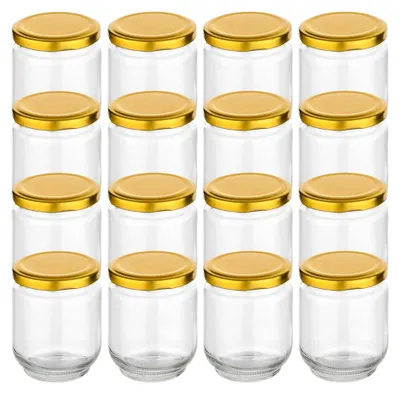 Produktbild von 16er Set Einmachgläser 190 ml rund mit Schraubdeckel in Gold