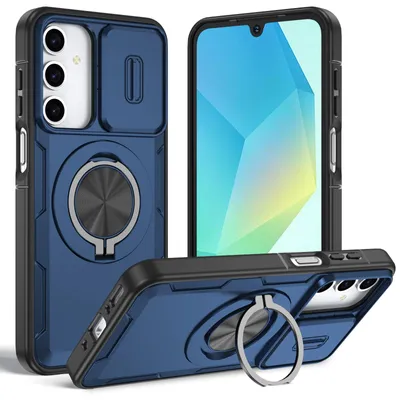 Produktbild von Magnetische Hülle für Samsung Galaxy A14 5G/4G, Militär Stoßfest Handyhülle mit Kameraschutz und Ringhalter Ständer Blau