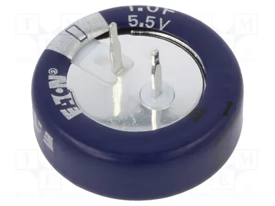 Image de 1 x Condensateur : Supercondensateur électrolytique 5,5 VDC, 1 F, à sertir, modèle KR-5R5C105-R, marque Superk