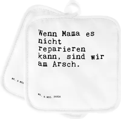 Produktbild von Mr. & Mrs. Panda Topflappen Wenn Mama es nicht... - Weiß - Geschenk, Spruch Sprüche Weisheiten Zitate Lustig Weisheit Worte, Ofenlappen, Topfuntersetzer, beste, Frau, Set