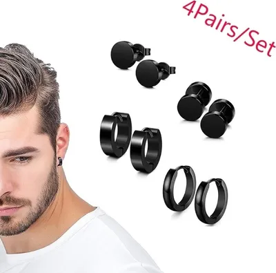 Produktbild von 4 Paar Ohrringe-Set, sicherer beliebter Edelstahl-Hantel-Ohrstecker für Herren