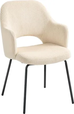 Image de Chaise de salle à manger Fortuna Lai, revêtement en velours côtelé, forme coque, pieds métalliques, patins, beige