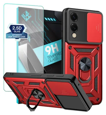 Produktbild von Armor Handyhülle für Samsung Galaxy S25 Edge mit 9H Displayglas Displayschutz Kameraschutz Handy Panzer Case Cover Schutzhülle Outdoor Farbe: Rot