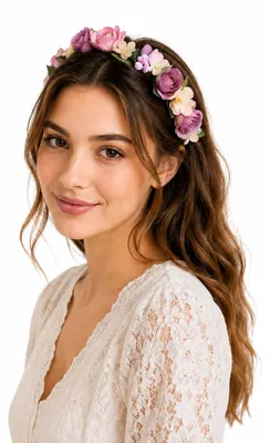 Produktbild von Blumen Haarreif "Sabia" mit Rosen und Blüten | Altrosa Creme
