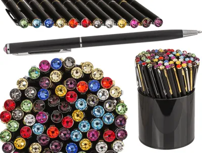 Produktbild von Kugelschreiber mit Swarovski-Steinen, schwarz, sortiert, Strichstärke M, Mine auswechselbar