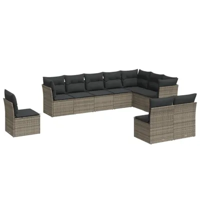 Produktbild von 10-tlg. Garten-Sofagarnitur mit Kissen Grau Poly Rattan