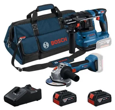 Zdjęcie produktu dla Zestaw akumulatorowy Bosch Professional 18 V, GBH 18V-22 SDS-plus, GWS 18V-7 125 mm, 2 akumulatory 5,0 Ah