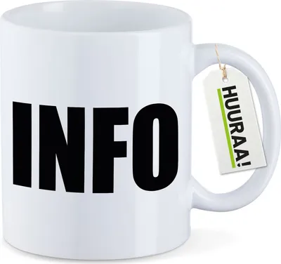 Produktbild von Huuraa Kaffeetasse Info Symbol 330ml Weiß Keramik Kaffeebecher Geschenkidee