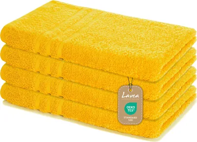Produktbild von Lavea® 4er Set Handtuch 50x100 cm – Saugstarke und Weiche Handtücher aus 100% Baumwolle, Frottierserie Elena – Rapsgelb