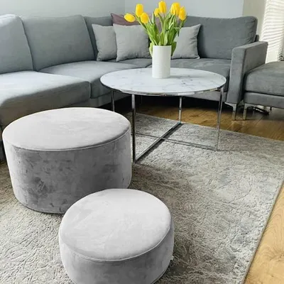 Obrázek produktu pro Šedý kulatý taburet 60/30 cm – Moderní sedací taburet / odkládací stolek
