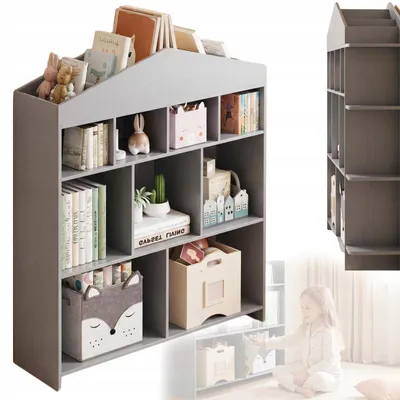 Produktbild von Kinderregal Haus natur 100x30x104 cm Kinderbücherregal Hausform Bücherregal für Kinderzimmer Aufbewahrung