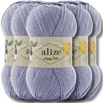 Image de Alize 5 x 100 g de laine Happy Kids, unie, pour le crochet et le tricot (Lavande - 257)