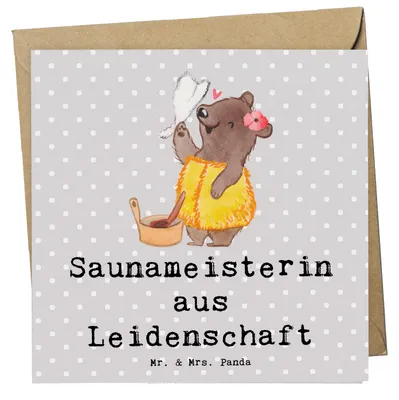 Produktbild von Mr. & Mrs. Panda Glückwunschkarte Saunameisterin Leidenschaft - Grau Pastell - Geschenk, Klappkarte, anlasskarte, faltkarte, doppelkarte, Grußkarte