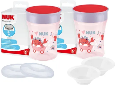 Produktbild von NUK Magic Cup Bundle – 2x Trinklernbecher 230ml Rot + Ersatzdeckel & Trinktüllen – Auslaufsicherer Babybecher, -frei, Lernbecher für Kleinkinder