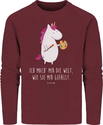 Produktbild von Mr. & Mrs. Panda Baumwoll Pullover Einhorn Künstler Größe M - Burgundy - Geschenk, Unicorn, Welt, Malen, Rundhals, Sweatshirt, Einhörner, Sweater, Pulli, Zeichnen