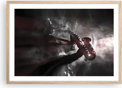 Produktbild von Gerahmtes Poster - Rahmen in heller Eiche - Musiker Saxophonist Schwarz - 70x50 cm - Wand Bild - Wanddeko - Wandbilder - Wandposter - Bilderrahmen - Bilder - Kunstdruck - Wandbild - P2NAA70x50-4276
