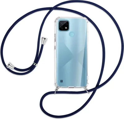 Produktbild von Handykette Backcover-Schutzhülle mit Band (Metall silberfarben) für Realme C21 (RMX3201) - dunkelblau