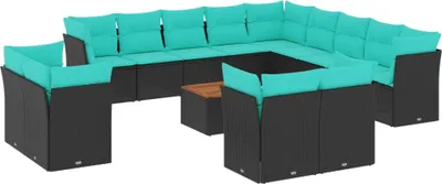 Produktbild von vidaXL 14-tlg. Garten-Sofagarnitur mit Kissen Schwarz Poly Rattan
