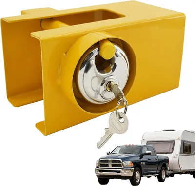 Immagine prodotto di Blocco per gancio di traino – Dispositivo di sicurezza per gancio di traino – Sistema di sicurezza per rimorchi – Acciaio inossidabile – 20 x 10 x 8 cm – Argento