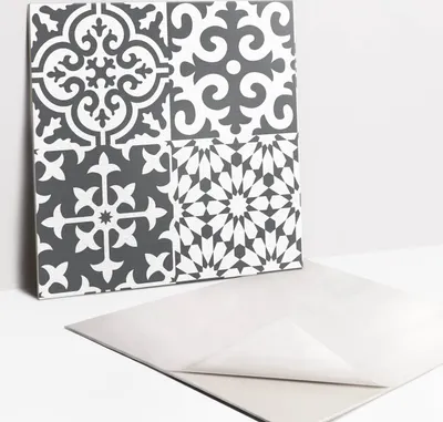 Obrázok produktu pre Samolepiace vinyleové dlaždice - Nálepky na Stenu - Podlahu - Sada 9 Kusov - 30x30 cm - Šedá dlažba s portugalským motivem