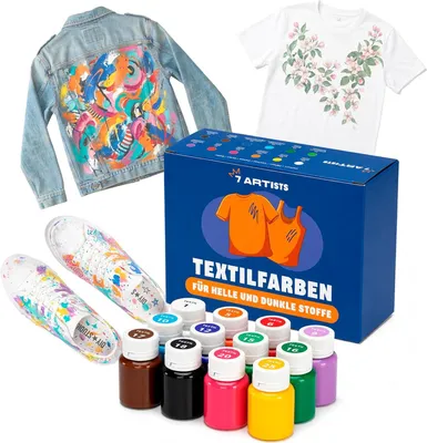 Produktbild von Textilfarbe Set 12 x 20 ml, Permanente und Waschbare Farbe, für Kleidung, Schuhe, Denim, Wasserbasis