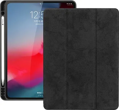 Produktbild von Mobigear Tri-Fold Gel iPad Pro 12.9 Zoll (2018) Hülle TPU,Kunstleder Klapphülle + Stifthalter - Schwarz
