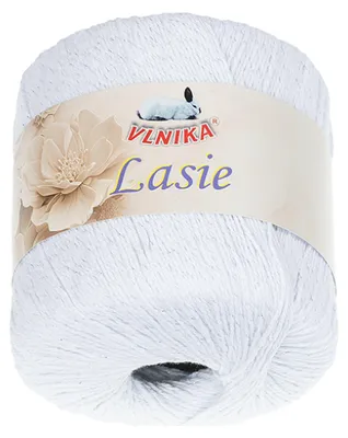 A roll of white yarn with a label.
