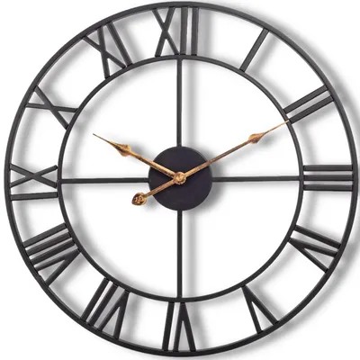 Produktbild von HSXL - Große Wanduhr Schwarz mit goldenen Zeigern - 60cm mit römischen Ziffern - Moderne schwarze Wanduhr Industriell - Industrielle Uhr 60 cm