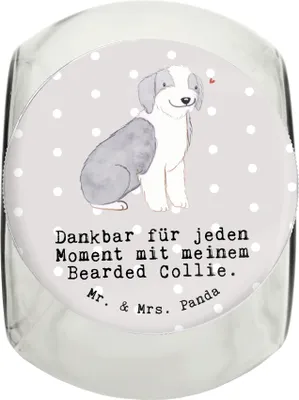 Produktbild von Mr. & Mrs. Panda Dose Bearded Collie Moment XL 2000ml - Grau Pastell - Geschenk, Bonbonglas, glasbehälter, Keksdose, Vorratsglas, Britischer Hütehund, schraubglas