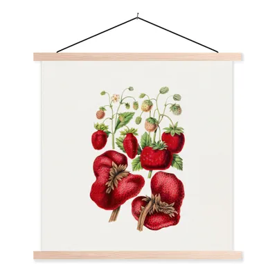 Produktbild von MuchoWow® Textilposter Erdbeeren - Obst - Lebensmittel 40x40 cm mit holzfarbenen Rahmen - Posterleiste