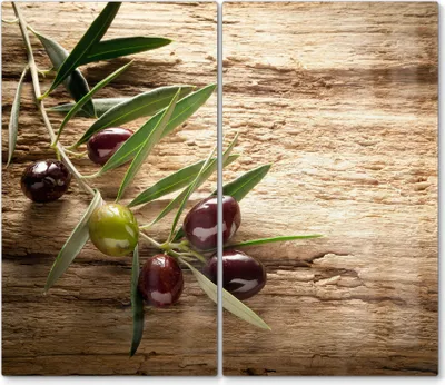 Produktbild von DEQORI Herdabdeckplatte Glas 2-tlg 'Dekorativer Olivenzweig' Herd Abdeckung Küche
