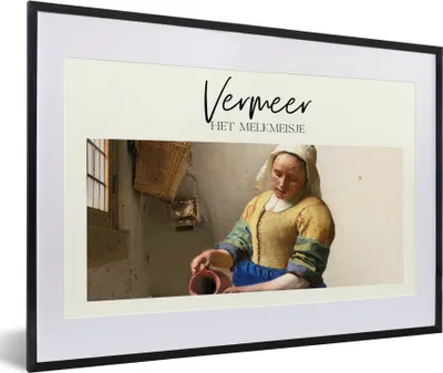 Produktbild von MuchoWow® Gerahmtes Poster Milchmädchen - Vermeer - Alte Meister 60x40 cm - Poster mit Schwarzem Bilderrahmen Wandposter Rahmen Foto Bilder - Schlafzimmer - Plakat in Rahmen - Drucken