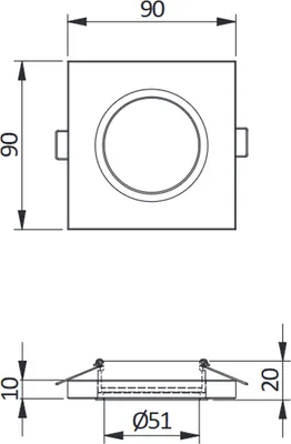 Produktbild von LED Einbaurahmen Glas Eckig schwarz glänzend 90x90x10mm Für GU10 MR16 Leuchtmittel inkl. 5W GU10 LED