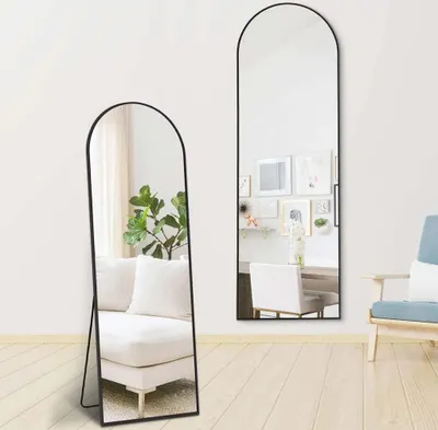 Produktbild von SensaHome Celoplošné zrkadlo - Nástenné zrkadlo v minimalistickom dizajne - Stojace zrkadlo s kovovým okrajom - Čierne - 160 x 60 x 4 cm