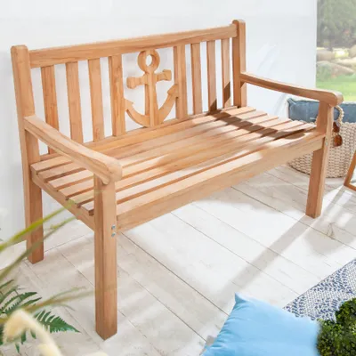 Produktbild von riess-ambiente Massive Gartenbank EMPIRE TEAK 120cm Teakholz mit Ankerdesign Holzbank Bank Balkonbank Terrassenbank