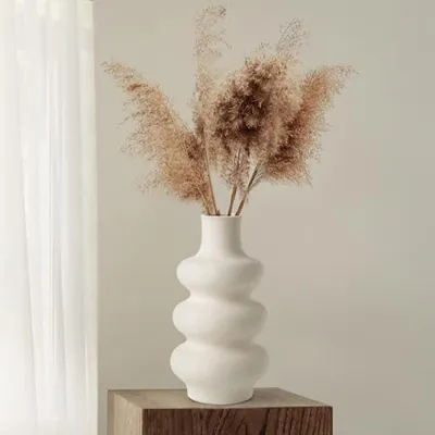 Produktbild von PromoHome® Keramische Donut-Vase Beige 25 cm Moderne Deko-Blumenvase für Pampasgras, Trockenblumen und frische Sträuße - Boho Chic