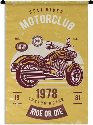 Produktbild von MuchoWow® Wandteppich Wandbehang Motorrad - Vintage - Zeichnung - Zitat 60x90 cm Tapisserie Dekoration Wandtuch - Foto-Teppich - Abwaschbar
