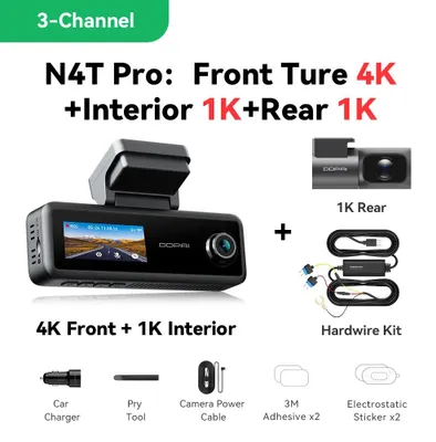 Produktbild von N4T Pro - 3-Kanal-Dashcam - 4K-Auflösung - 30 fps - 143° Weitwinkel - Nachtsicht - Ohne SD-Karte