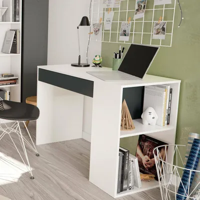 Produktbild von Schreibtisch Danani, Wendeschreibtisch mit Schublade, Arbeits- oder Bürotisch für PC, 101x50h73 cm, Weiß und Anthrazit