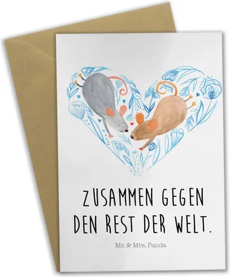 Produktbild von Mr. & Mrs. Panda Grußkarte Hochzeit Mäuse Herz - Weiß - Geschenk, Paar, Hochzeitskarte, Klappkarte, Hochzeitsfeier, Hochzeitsgeschenke für Brautpaar, Ansichtskarten